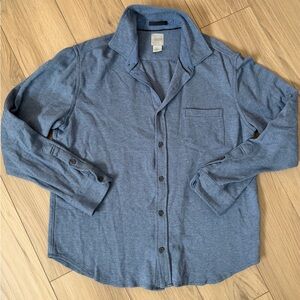 GIASONE Mens Large SOFT Cotton Lyocell Blue Button-Up Long Sleeve HEAVY Shirt